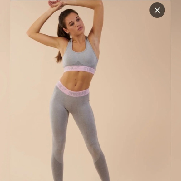 Gymshark Heather Grey Flex Leggings With Baby Pink Band - Picture 1 of 10